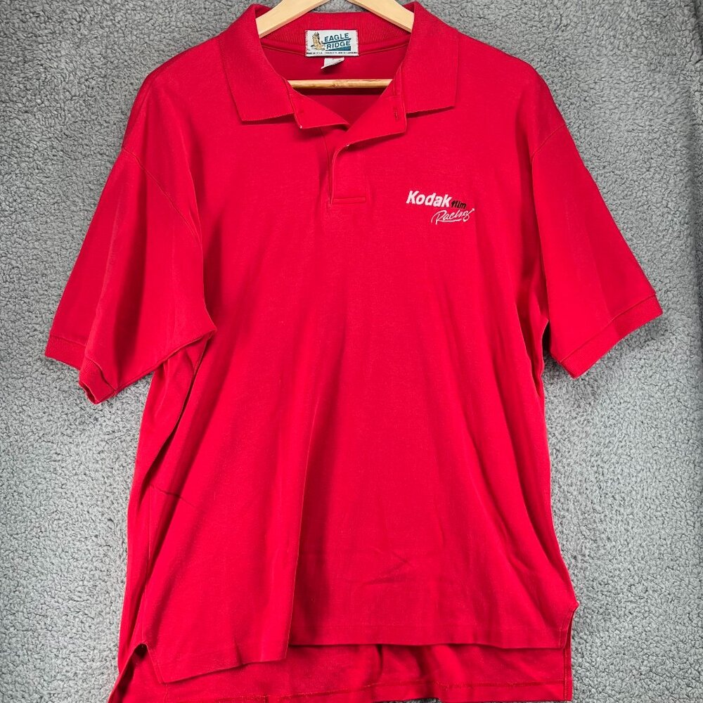 Vintage 1990s Red Kodak Film Racing Polo Shirt Eagle Ridge Retro 90s sz XL